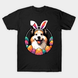 Icelandic Sheepdog Enjoys Easter with Bunny Ears and Eggs T-Shirt